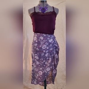 NWT Drew Anthropologie Faux Wrap Ruched Slit Floral Skirt Retail $196 boho fairy
